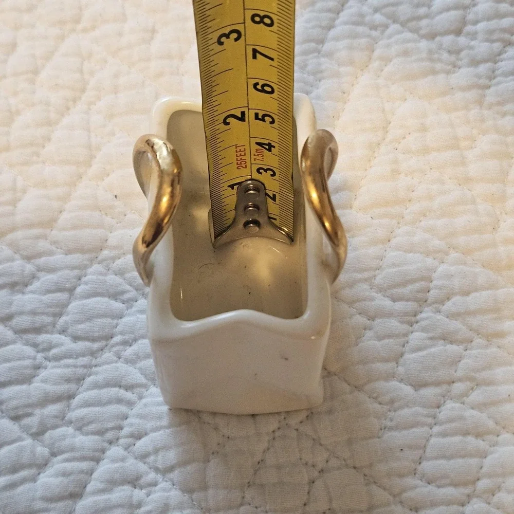 Miniature White Porcelain‎ Shopping Gift Bag Gold Gilded handle Decor bud vase